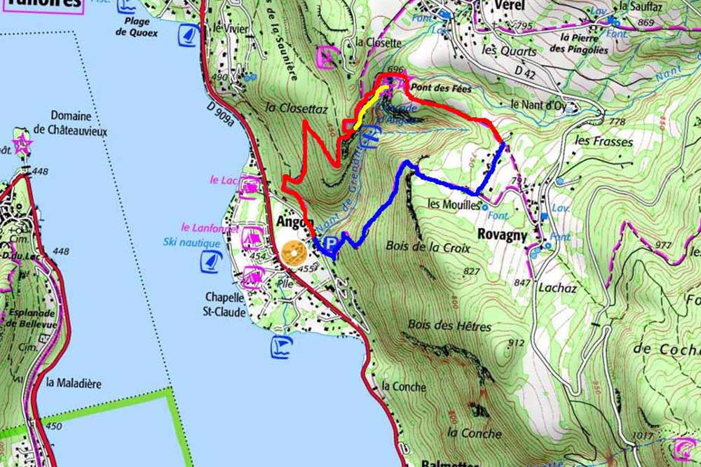 plan de la randonnée de la cascade d'Angon